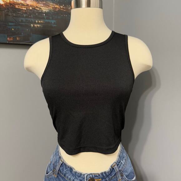 Shein Solid Ribbed Knit Tank Top, Black, S - Picture 1 of 6